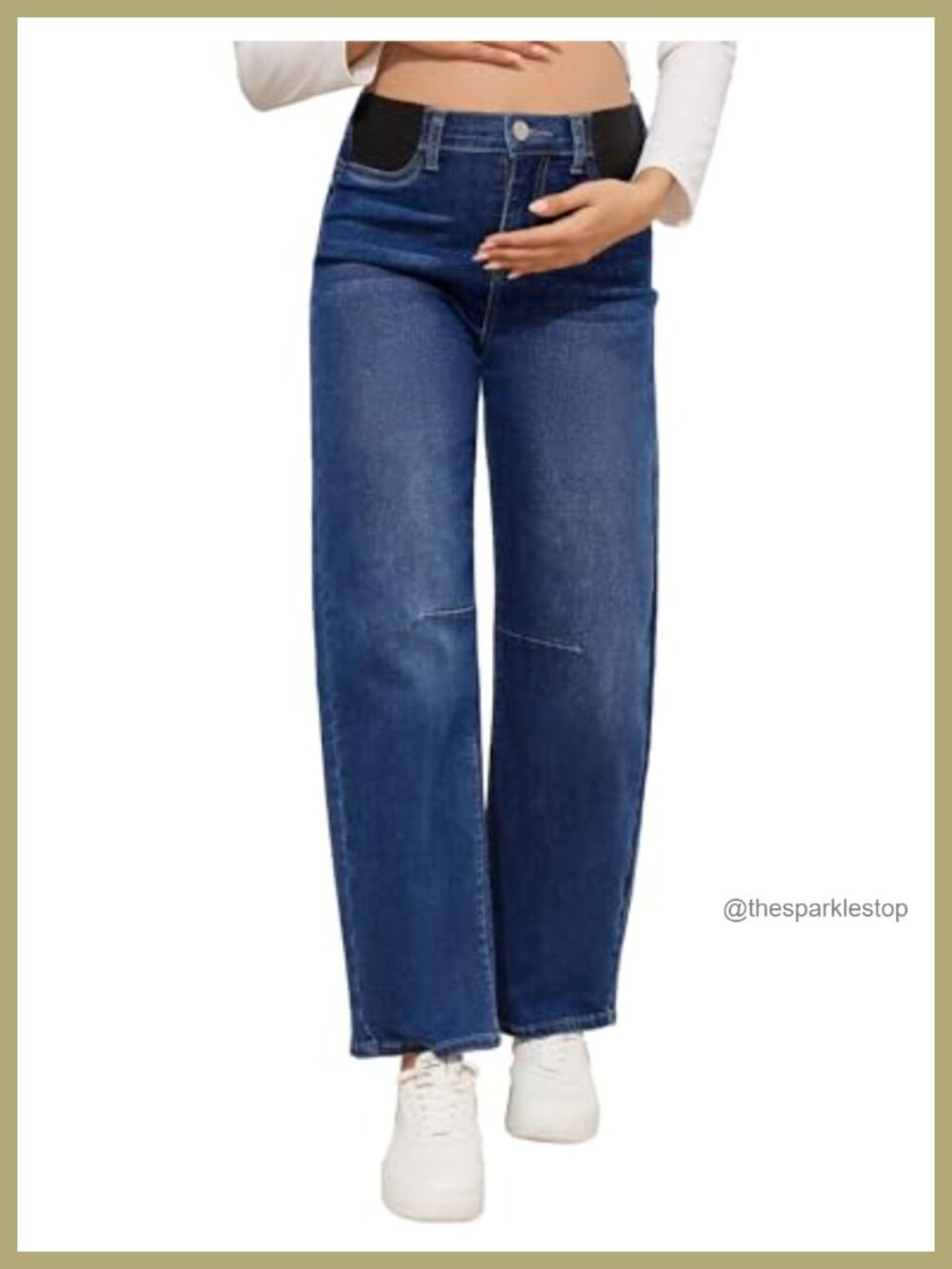 Maternity Barrel Jeans Mid-Rise Wide Leg Stretch Denim Adjustable Band